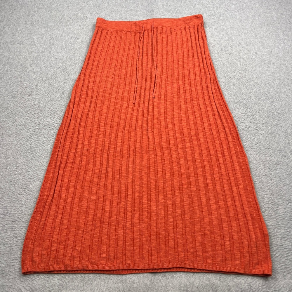 Free People Beach Veda Sweater Skirt Womens Medium Orange Ribbed Knit Linen Maxi
